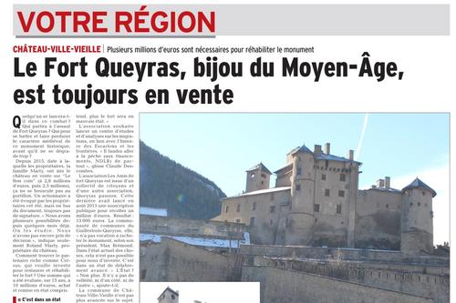 Article du DL du 30 novembre 2017 : Fort Queyras est toujours en vente